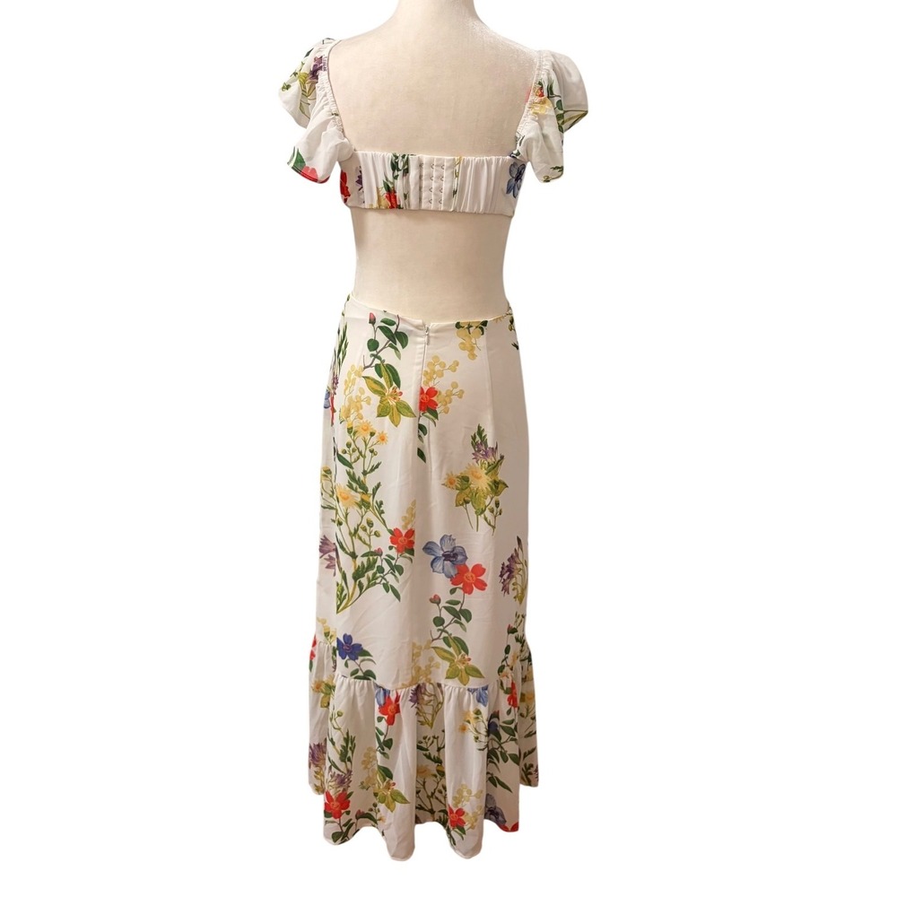 Dynamite Floral Cut-Out Maxi Dress Size XS White Botanical Ruffle Summer Boho - Picture 7 of 10